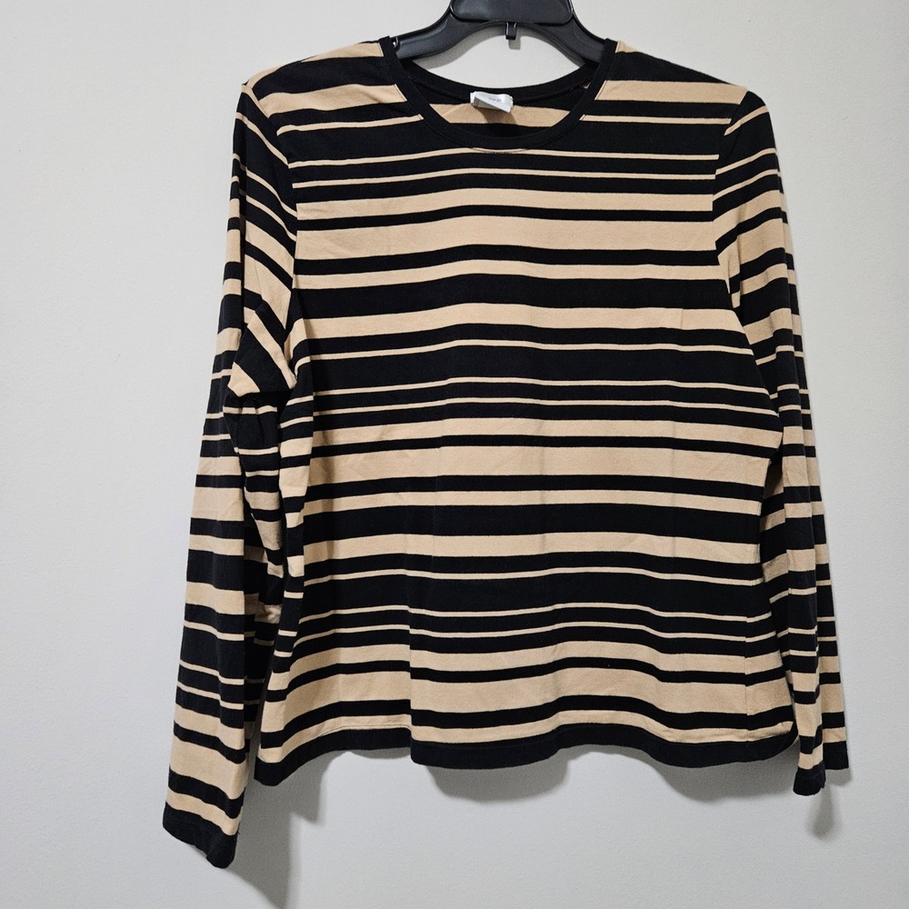 Old Navy Perfect‎ Fit Striped Long Sleeve T-Shirt XXL Black Tan HOL04 Vintage